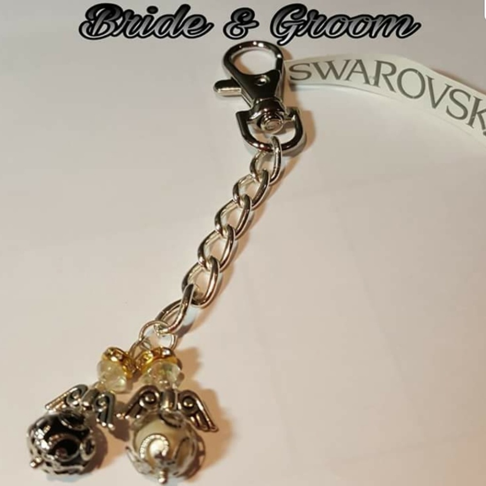 Purse/Key Chain Charm~Swarovski Crystal~ Bride & Groom~NEW - Picture 3 of 6
